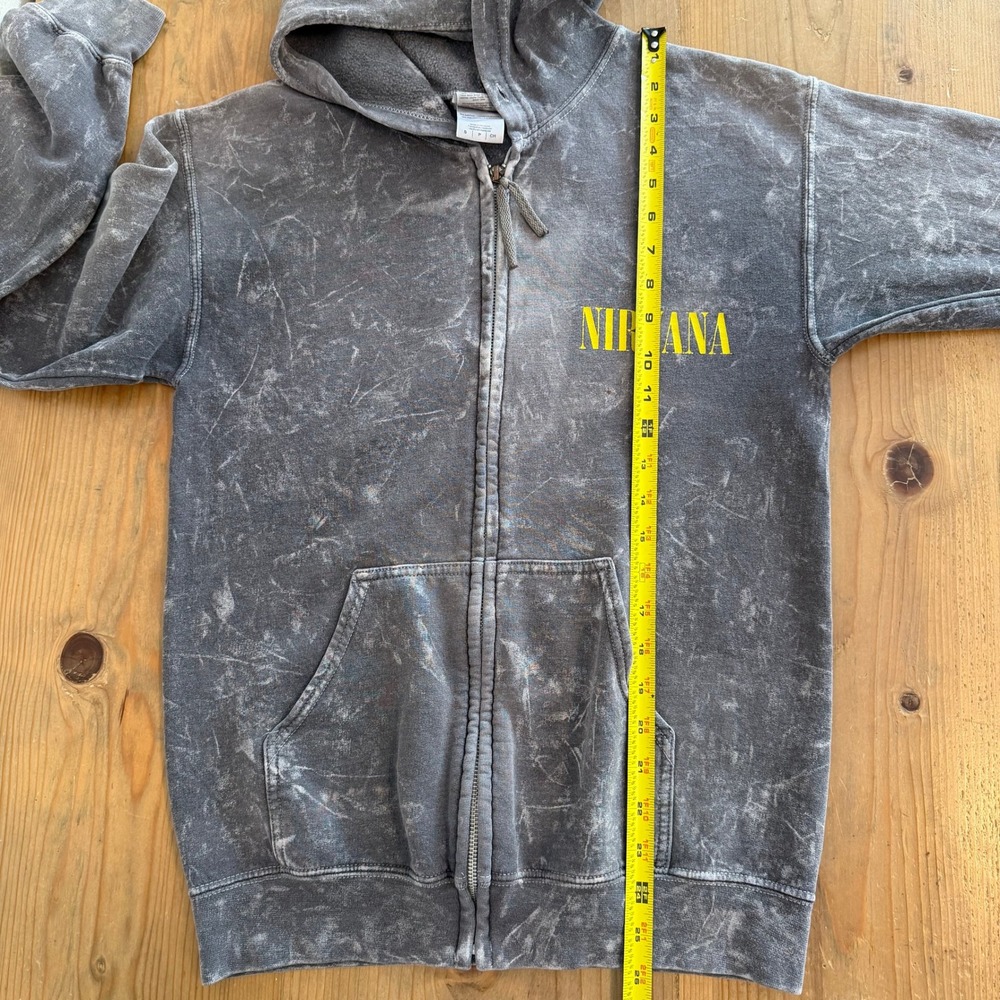 Nirvana Smiley Face Mineral Wash Zip Up Hoodie Grey Mens Small 2016 Band Tee - Picture 5 of 8